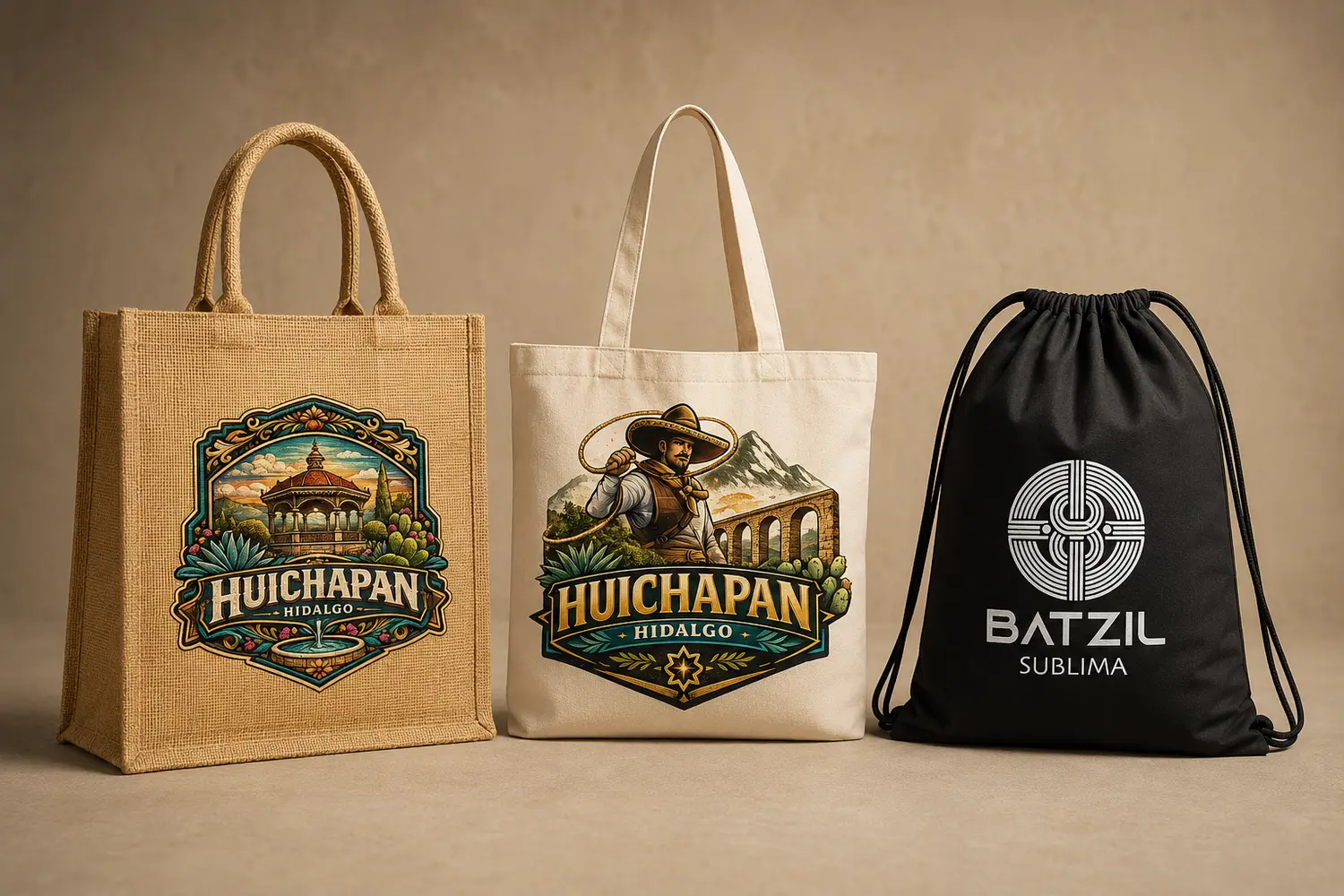 Bolsas de yute, manta y morral estampadas
