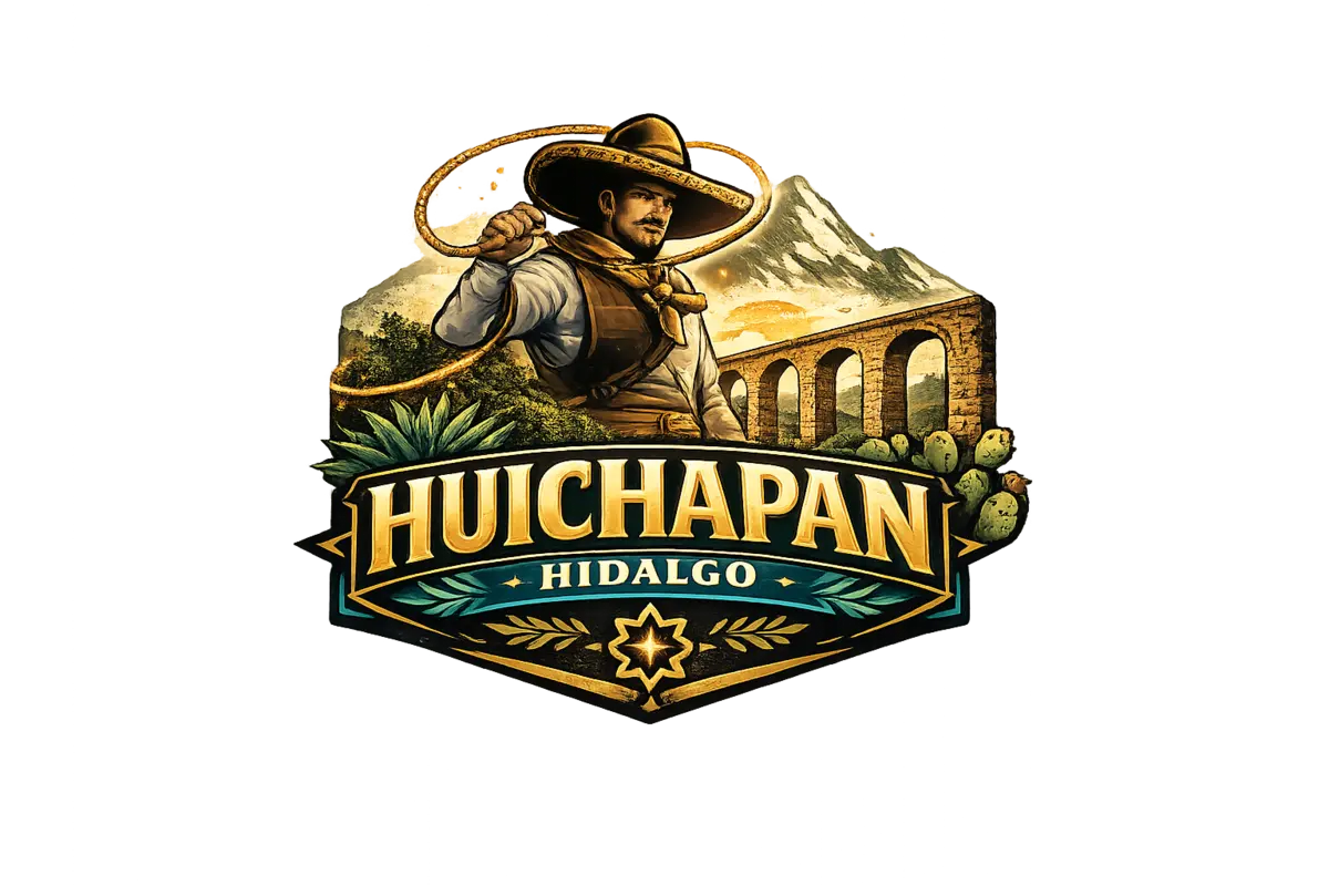 Emblema gráfico de Huichapan con charro y acueducto